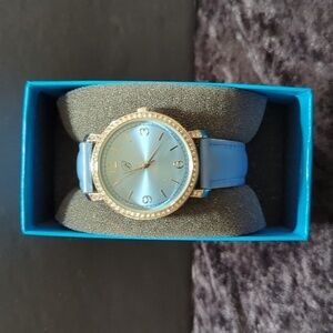 BTV138B Blue Leather Band Quartz Water Resistant Stainless Steel Watch